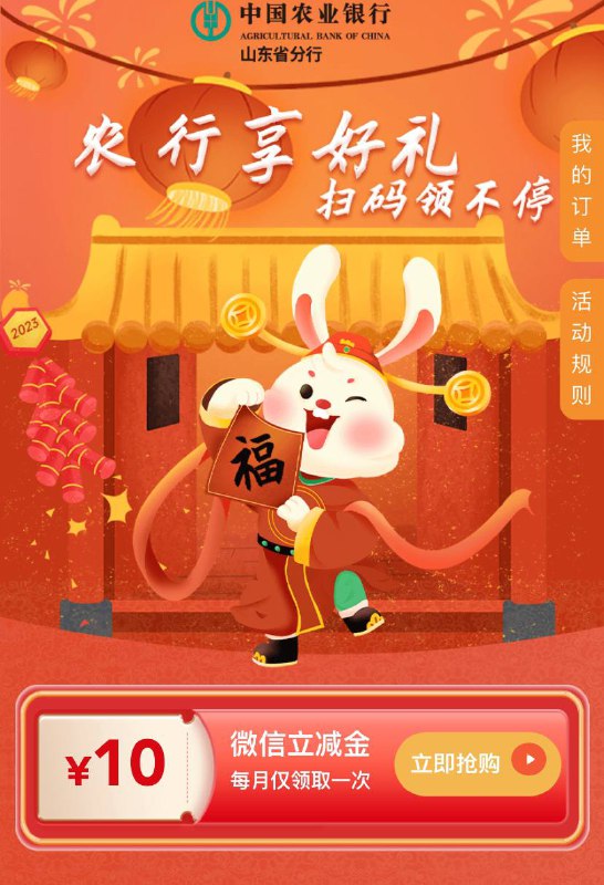 山东农行10立减金
