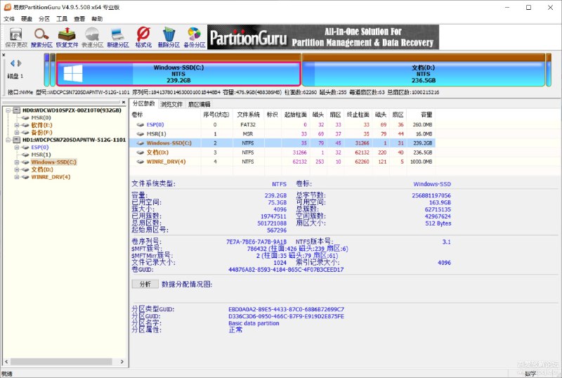 易数 diskgenius.PartitionGuru专业版 完美激活【数据恢复】【64位】蓝奏云链接：